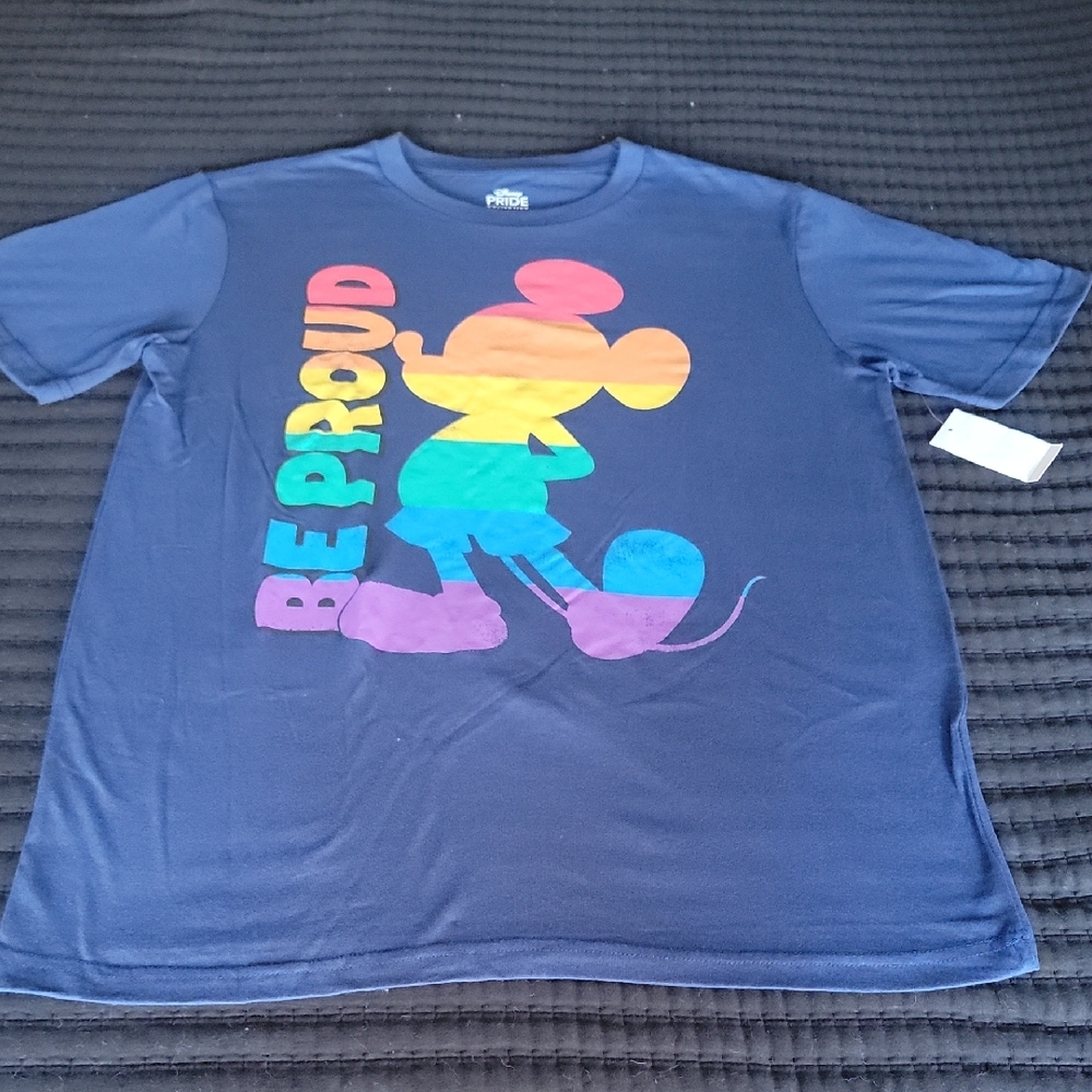 Disney Blue Tee with Rainbow Mickey Design